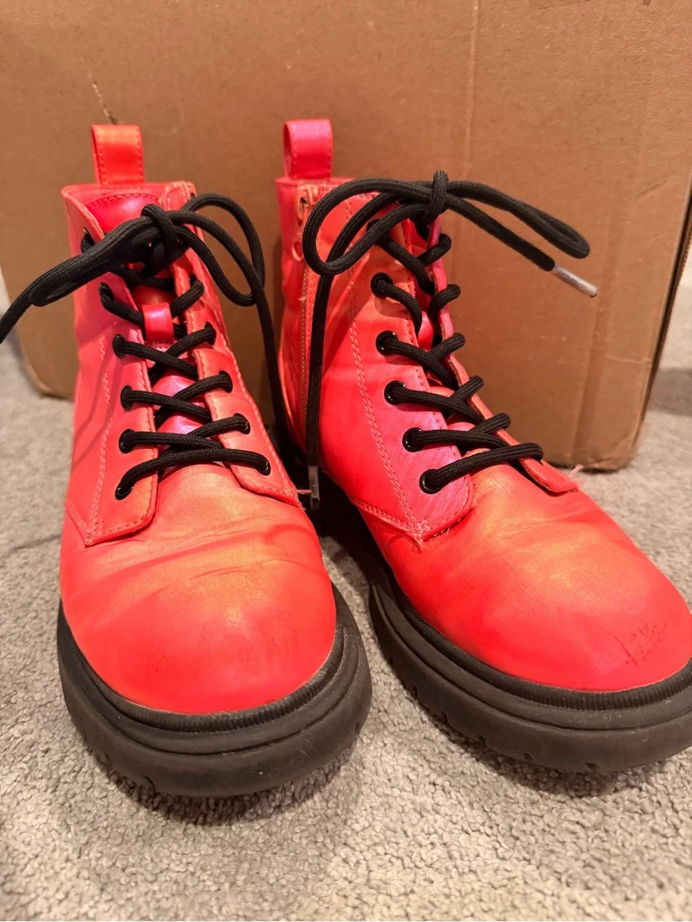 Target Neon Coral Lace-Up Combat Boots with Black Laces